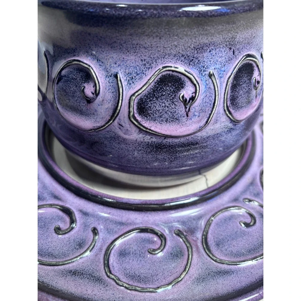 Bostwick 2016 Studio Pottery Purple Swirl 3-Piece Chip Dip Set Artisan Ceramic